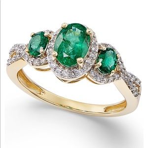 14k solid yellow gold emerald and diamond ring size 7
